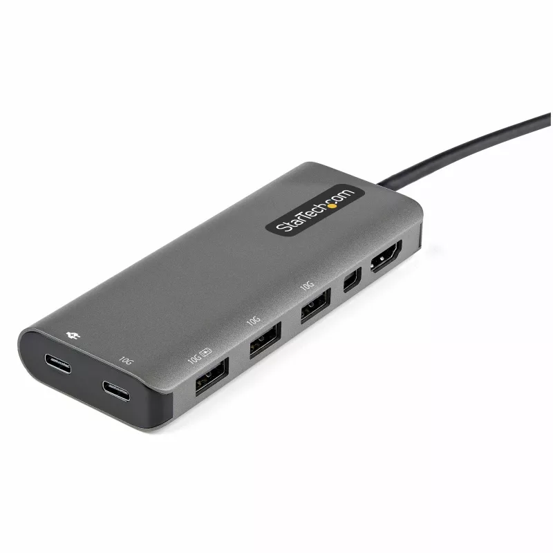 StarTech.com Adaptador multipuerto USB-C – USB-C a HDMI o Mini DisplayPort 4K 60Hz, 100W Power Delivery Pass-Through, hub USB de 4 puertos 10Gbps – Mini dock USB Type-C – con cable fijo de 12