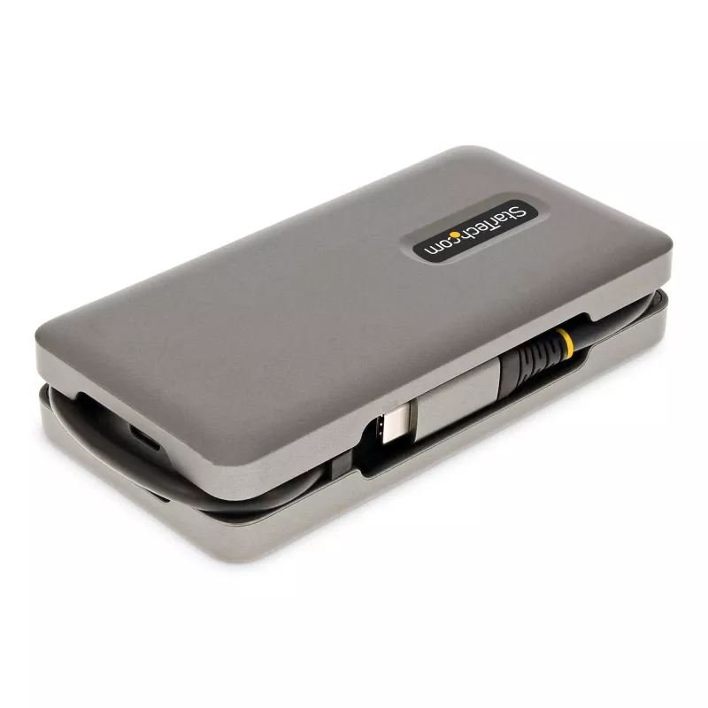 StarTech.com Adaptador multipuerto USB-C – HDMI/VGA – 4K 60 Hz – Hub USB de 3 puertos – 100 W Power Delivery Pass-Through – GbE – Mini estación de acoplamiento para viaje con función de carga – Cable enrollable, 30 cm