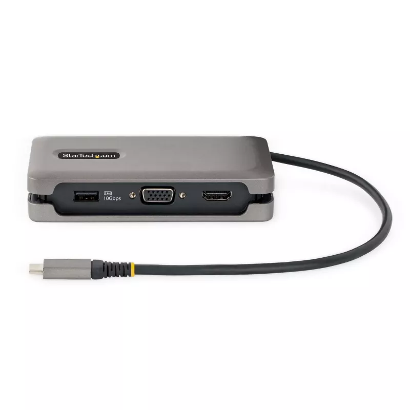 StarTech.com Adaptador multipuerto USB-C – HDMI/VGA – 4K 60 Hz – Hub USB de 3 puertos – 100 W Power Delivery Pass-Through – GbE – Mini estación de acoplamiento para viaje con función de carga – Cable enrollable, 30 cm