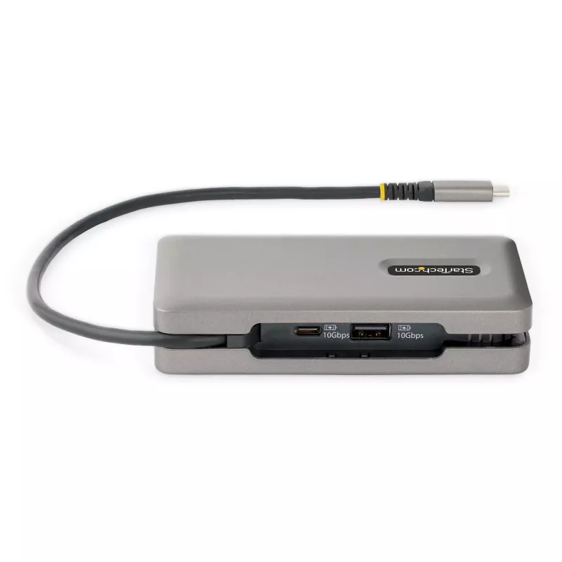 StarTech.com Adaptador multipuerto USB-C – HDMI/VGA – 4K 60 Hz – Hub USB de 3 puertos – 100 W Power Delivery Pass-Through – GbE – Mini estación de acoplamiento para viaje con función de carga – Cable enrollable, 30 cm