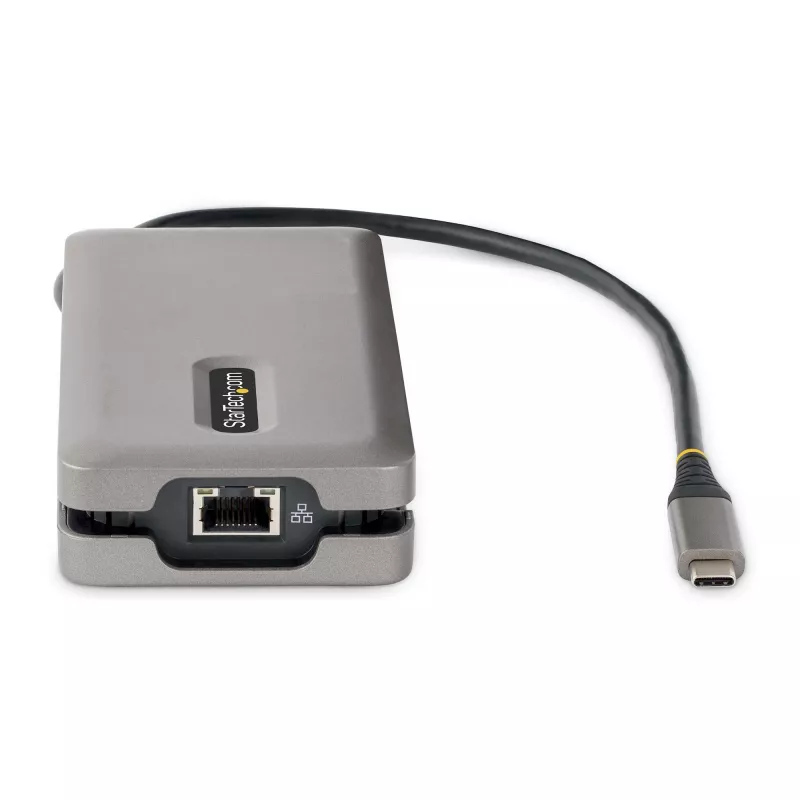 StarTech.com Adaptador multipuerto USB-C – HDMI/VGA – 4K 60 Hz – Hub USB de 3 puertos – 100 W Power Delivery Pass-Through – GbE – Mini estación de acoplamiento para viaje con función de carga – Cable enrollable, 30 cm