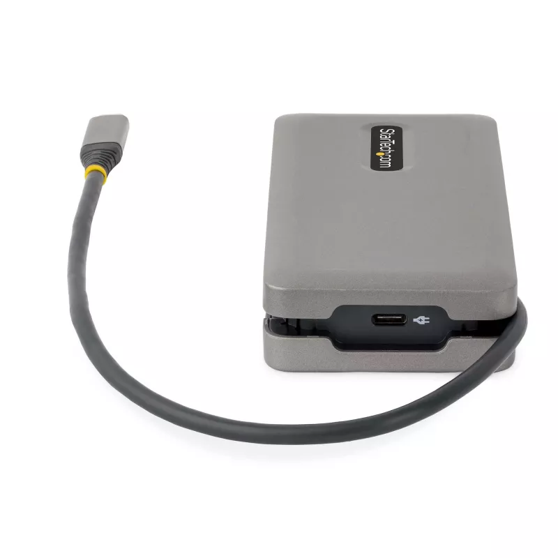 StarTech.com Adaptador multipuerto USB-C – HDMI/VGA – 4K 60 Hz – Hub USB de 3 puertos – 100 W Power Delivery Pass-Through – GbE – Mini estación de acoplamiento para viaje con función de carga – Cable enrollable, 30 cm