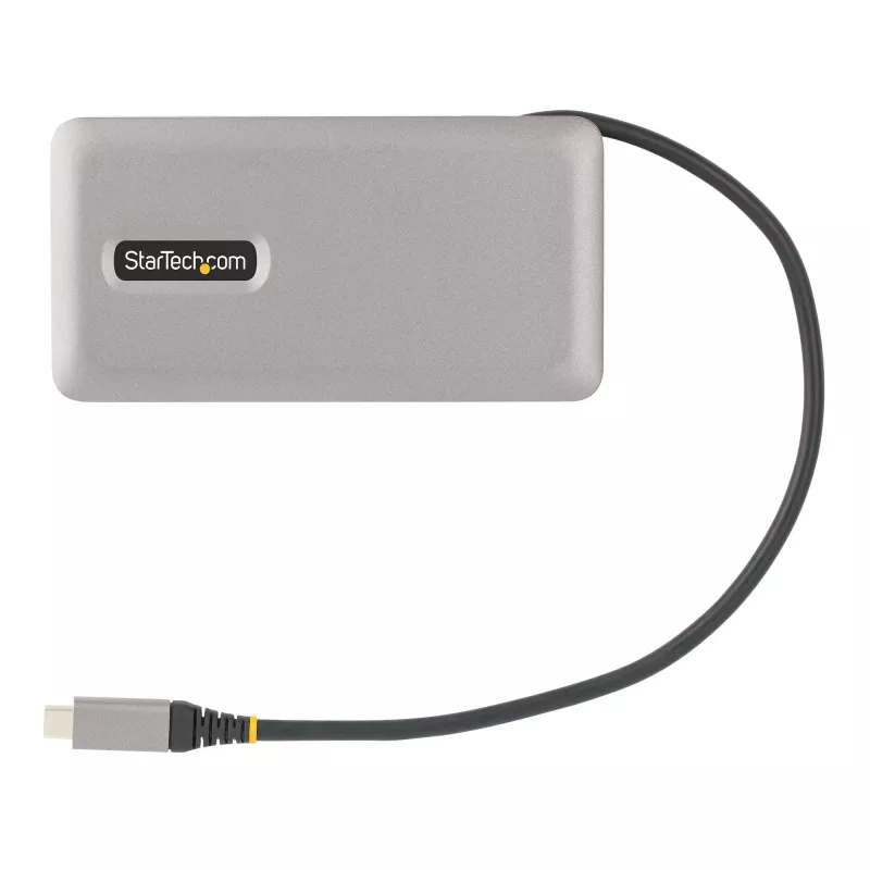 StarTech.com Adaptador multipuerto USB-C – HDMI/VGA – 4K 60 Hz – Hub USB de 3 puertos – 100 W Power Delivery Pass-Through – GbE – Mini estación de acoplamiento para viaje con función de carga – Cable enrollable, 30 cm