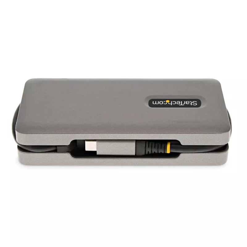 StarTech.com Adaptador multipuerto USB-C – HDMI/VGA – 4K 60 Hz – Hub USB de 3 puertos – 100 W Power Delivery Pass-Through – GbE – Mini estación de acoplamiento para viaje con función de carga – Cable enrollable, 30 cm
