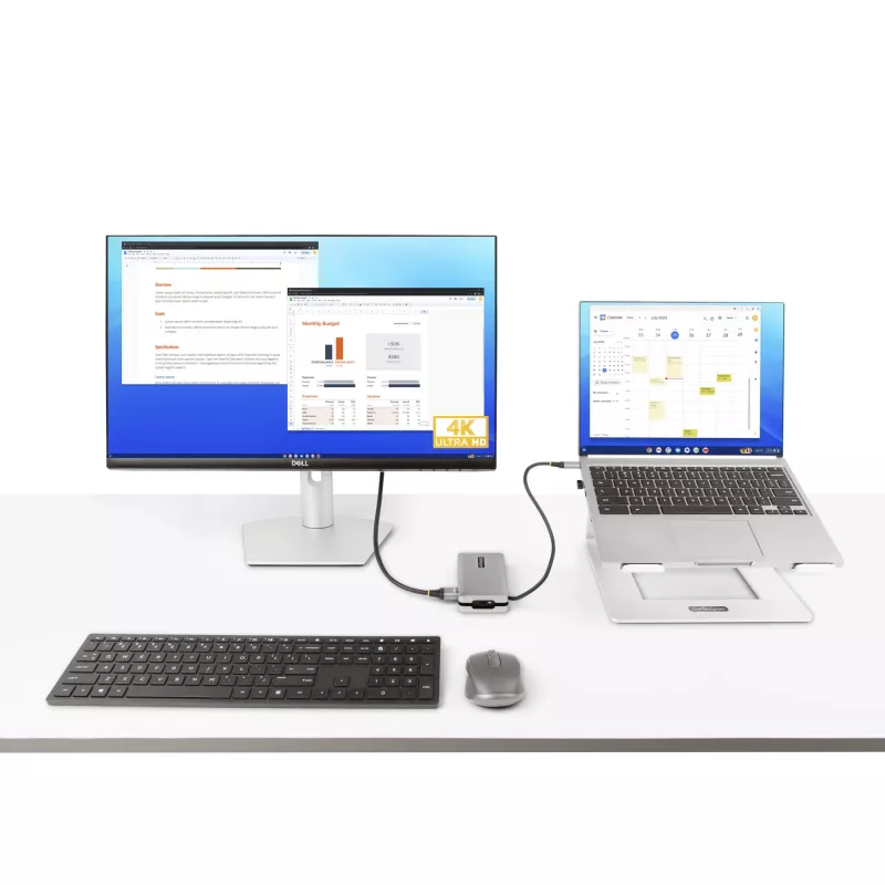 StarTech.com Adaptador multipuerto USB-C – HDMI/VGA – 4K 60 Hz – Hub USB de 3 puertos – 100 W Power Delivery Pass-Through – GbE – Mini estación de acoplamiento para viaje con función de carga – Cable enrollable, 30 cm