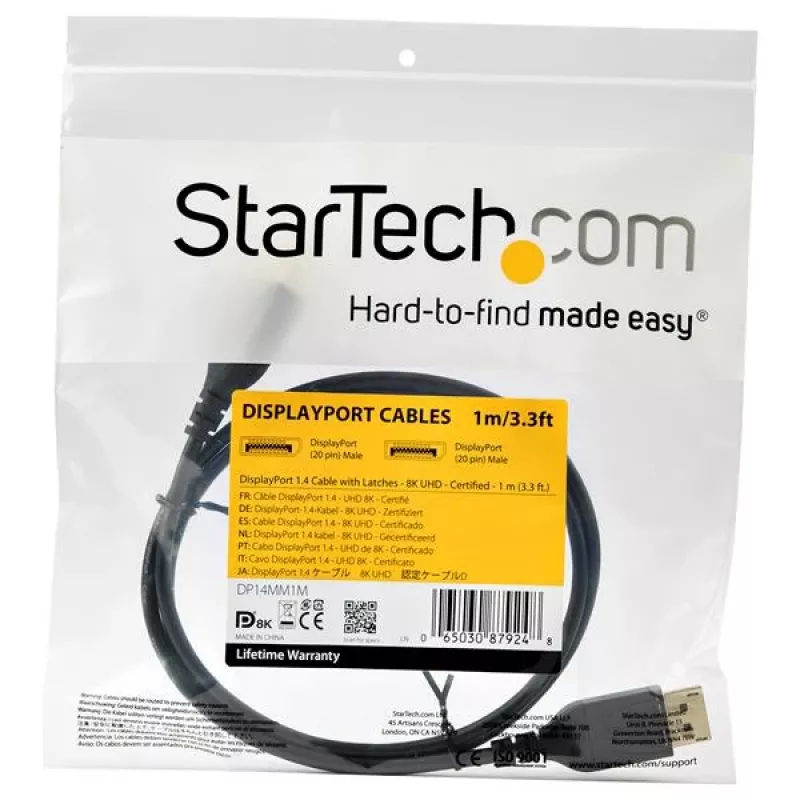 StarTech.com Cable DisplayPort 1.4 certificado por VESA de 1 m – 8K 60 Hz HBR3 HDR – Cable de monitor DisplayPort a DisplayPort Super UHD de 3 ft – Cable de vídeo DP 1.4 ultrafino 4K 120 Hz M/M conector DP