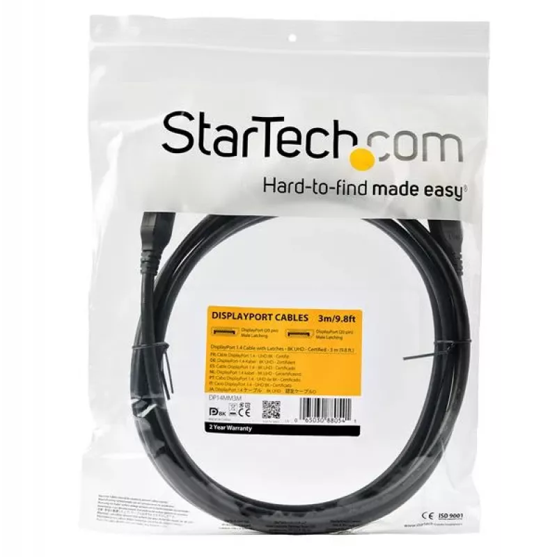 StarTech.com Cable DisplayPort 1.4 certificado por VESA de 3 m, 8K 60 Hz HBR3 HDR, cable de monitor DisplayPort a DisplayPort UHD, cable de vídeo DP 1.4 ultrafino 4K 120 Hz M/M conector DP