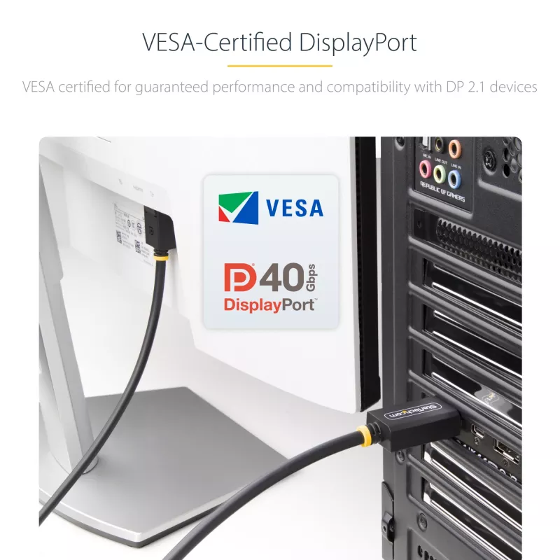 StarTech.com DP21-1M-DP40-CABLE cable DisplayPort 2.1, 1 m, certificado VESA DP40, UHBR10, HDR, 8K 60 Hz / 4K 144 Hz, 40 Gbps, pasivo, M/M, negro