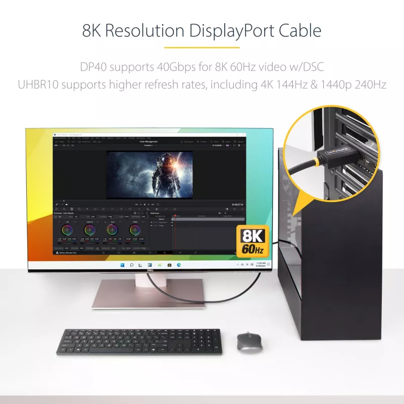 StarTech.com DP21-1M-DP40-CABLE cable DisplayPort 2.1, 1 m, certificado VESA DP40, UHBR10, HDR, 8K 60 Hz / 4K 144 Hz, 40 Gbps, pasivo, M/M, negro