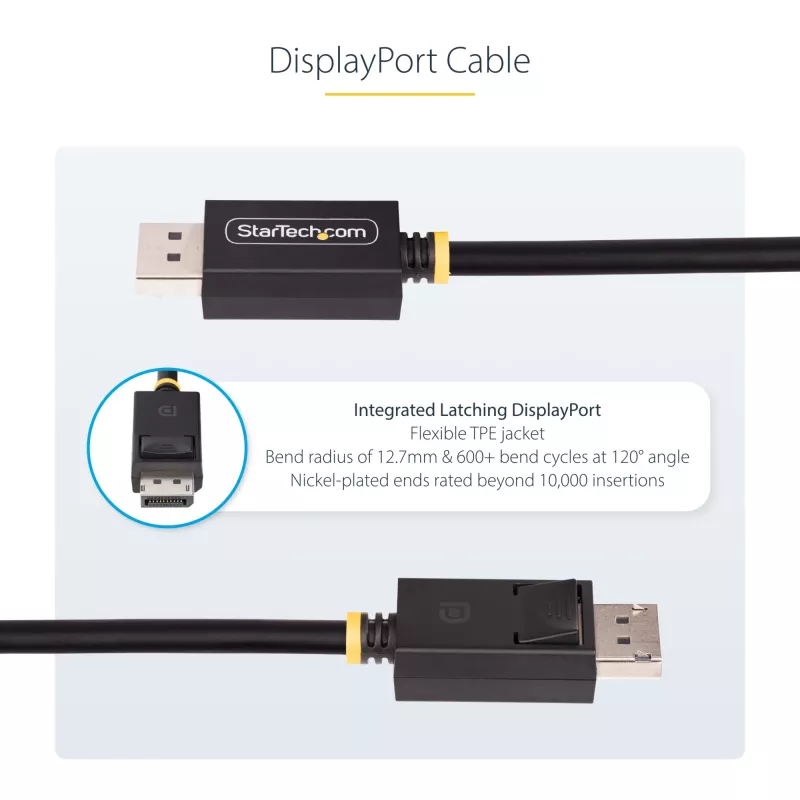 StarTech.com DP21-2M-DP40-CABLE cable DisplayPort 2.1, 2 m, certificado VESA DP40, UHBR10, HDR, 8K 60 Hz / 4K 144 Hz, 40 Gbps, pasivo, M/M, negro