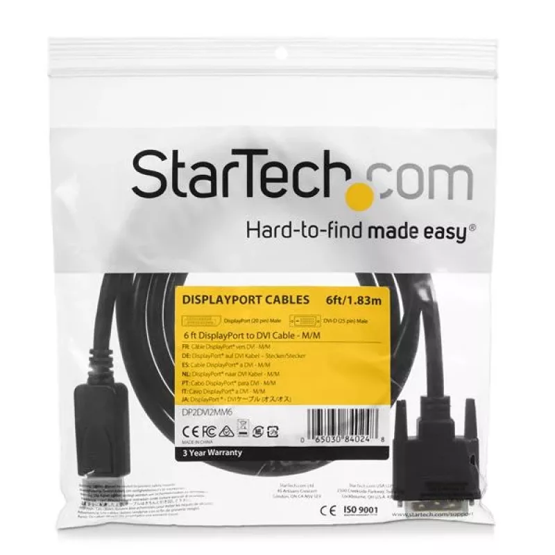 StarTech.com Cable DisplayPort a DVI de 1,8 m, cable adaptador DisplayPort a DVI, convertidor de vídeo pasivo DP a DVI-D, 1080p – Reemplazo de DP2DVIMM6
