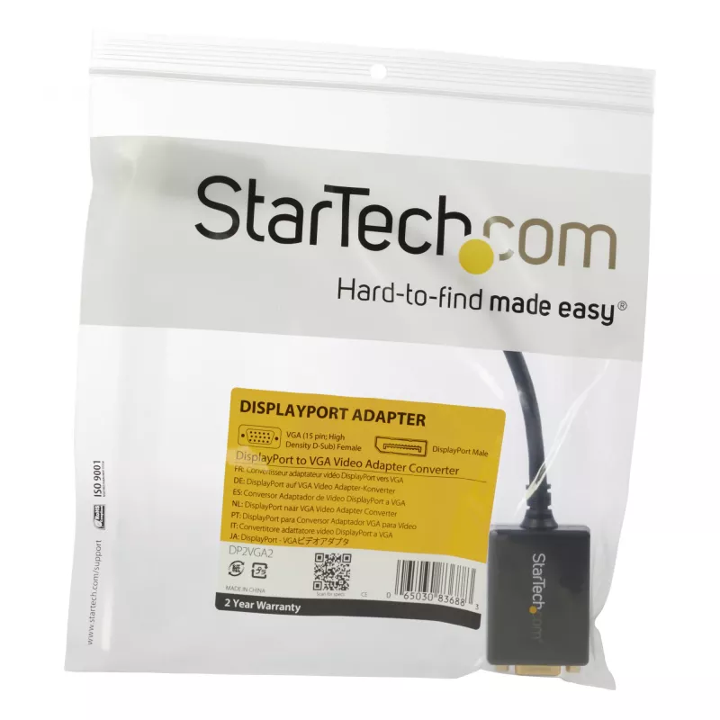 StarTech.com Adaptador DisplayPort a VGA - Convertidor activo DP a VGA - Vídeo 1080p - Certificado DisplayPort - Adaptador de cable de fuente DP/DP++ a monitor VGA - Conector DP con bloqueo