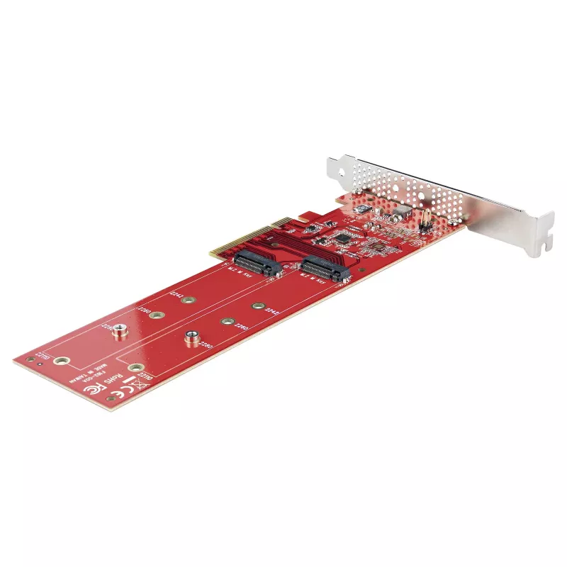 StarTech.com Tarjeta adaptadora dual M.2 PCIe SSD, PCIe x8 / x16 a SSD duales NVMe o AHCI M.2, PCI Express 4.0, 7,8 GBps/unidad, requiere bifurcación - Compatible con Windows/Linux