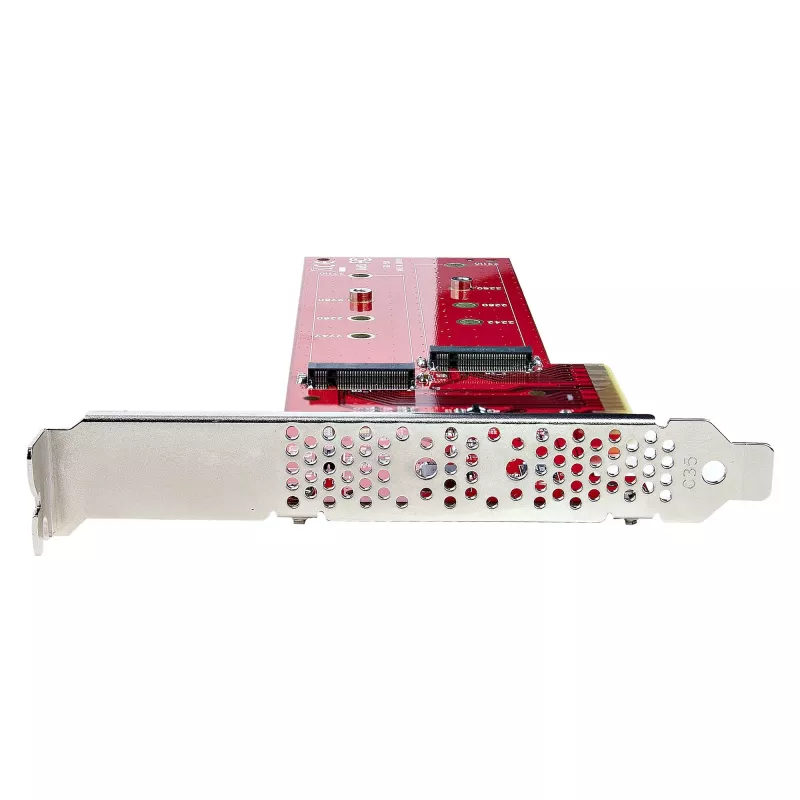 StarTech.com Tarjeta adaptadora dual M.2 PCIe SSD, PCIe x8 / x16 a SSD duales NVMe o AHCI M.2, PCI Express 4.0, 7,8 GBps/unidad, requiere bifurcación - Compatible con Windows/Linux