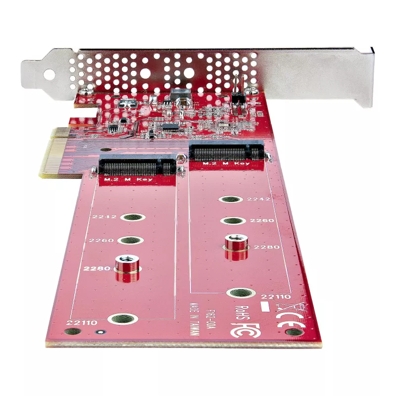 StarTech.com Tarjeta adaptadora dual M.2 PCIe SSD, PCIe x8 / x16 a SSD duales NVMe o AHCI M.2, PCI Express 4.0, 7,8 GBps/unidad, requiere bifurcación - Compatible con Windows/Linux