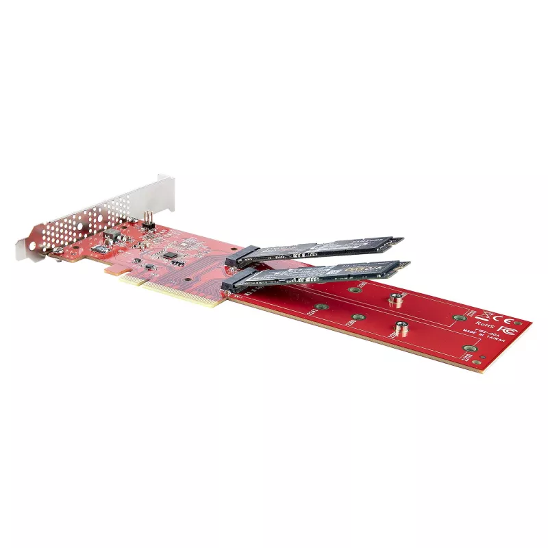 StarTech.com Tarjeta adaptadora dual M.2 PCIe SSD, PCIe x8 / x16 a SSD duales NVMe o AHCI M.2, PCI Express 4.0, 7,8 GBps/unidad, requiere bifurcación - Compatible con Windows/Linux