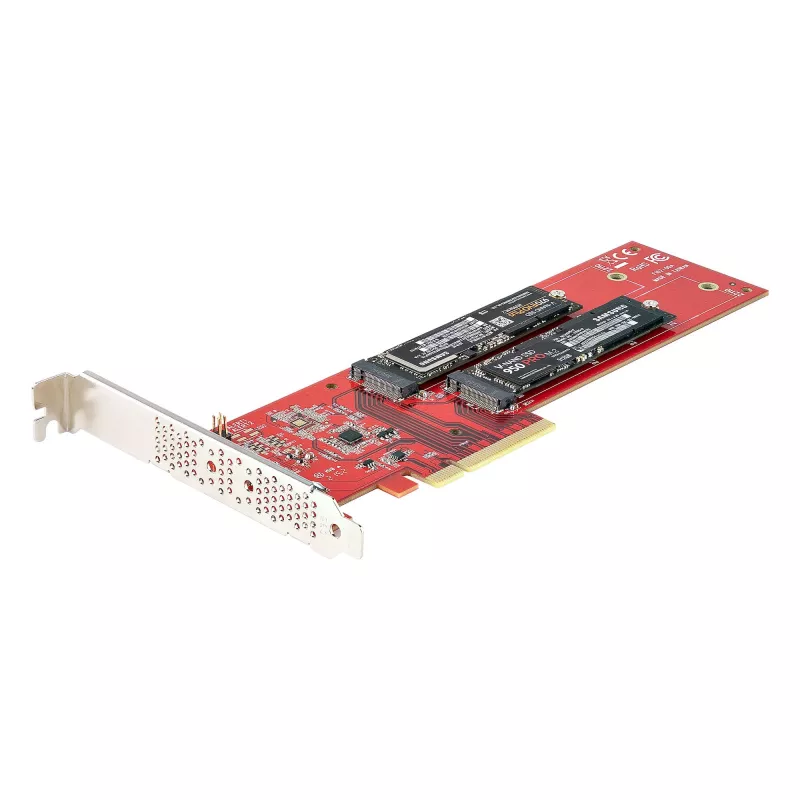 StarTech.com Tarjeta adaptadora dual M.2 PCIe SSD, PCIe x8 / x16 a SSD duales NVMe o AHCI M.2, PCI Express 4.0, 7,8 GBps/unidad, requiere bifurcación - Compatible con Windows/Linux