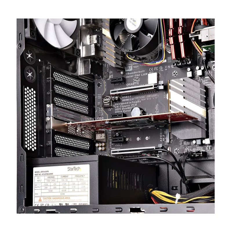 StarTech.com Tarjeta adaptadora dual M.2 PCIe SSD, PCIe x8 / x16 a SSD duales NVMe o AHCI M.2, PCI Express 4.0, 7,8 GBps/unidad, requiere bifurcación - Compatible con Windows/Linux