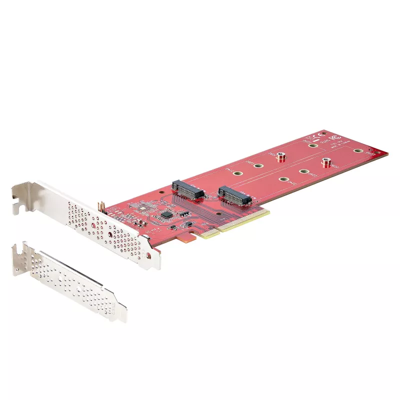 StarTech.com Tarjeta adaptadora dual M.2 PCIe SSD, PCIe x8 / x16 a SSD duales NVMe o AHCI M.2, PCI Express 4.0, 7,8 GBps/unidad, requiere bifurcación - Compatible con Windows/Linux