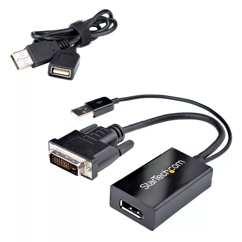 StarTech.com Adaptador DVI a DisplayPort – Alimentación por USB – 1920 x 1200 – Convertidor DVI a DisplayPort – Adaptador de vídeo – DVI-D a DP