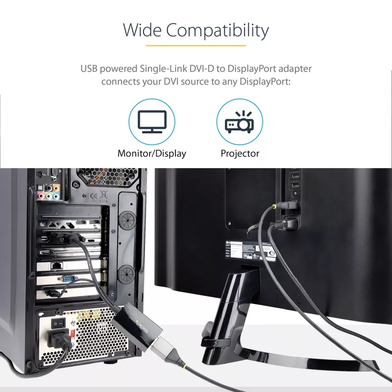 StarTech.com Adaptador DVI a DisplayPort – Alimentación por USB – 1920 x 1200 – Convertidor DVI a DisplayPort – Adaptador de vídeo – DVI-D a DP