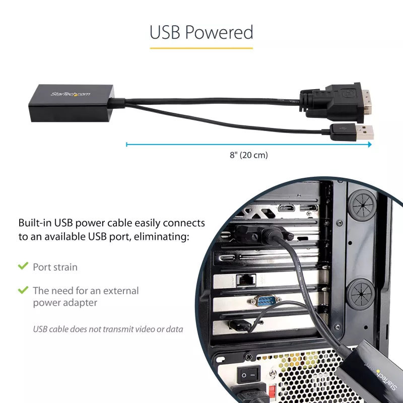 StarTech.com Adaptador DVI a DisplayPort – Alimentación por USB – 1920 x 1200 – Convertidor DVI a DisplayPort – Adaptador de vídeo – DVI-D a DP