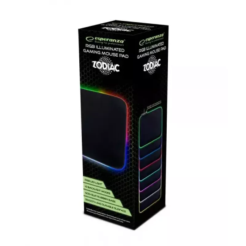 Alfombrilla de ratón gaming ESPERANZA EGP105 — 350×250 mm, negra, alimentación USB, base antideslizante