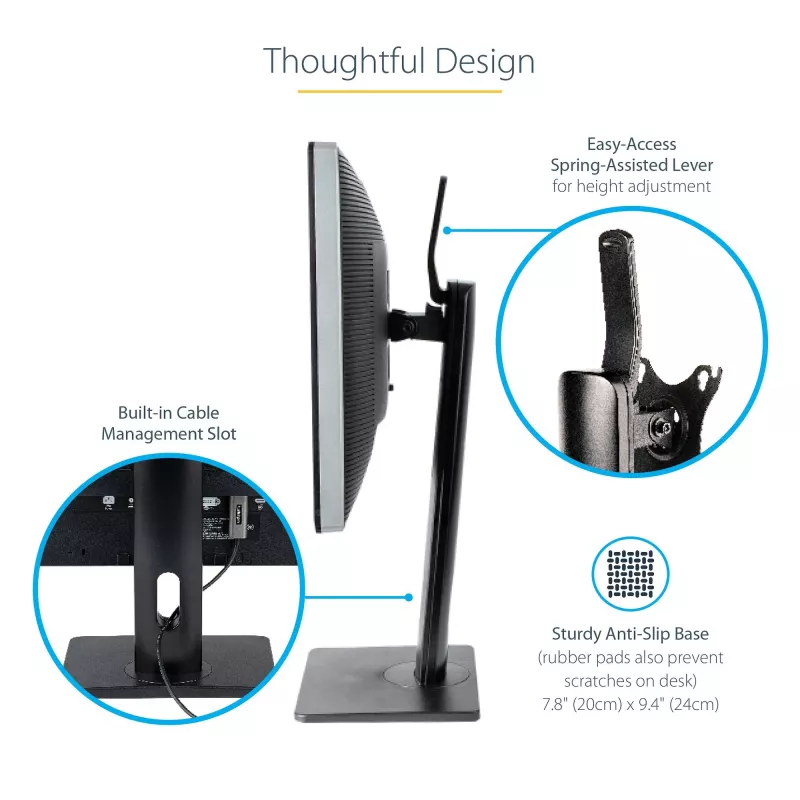 StarTech.com Soporte de monitor individual de pie – soporte de monitor de altura ajustable – para monitores VESA de hasta 32 inch (7 kg) – soporte de monitor ergonómico para el escritorio – inclinable/abatible/rotatorio