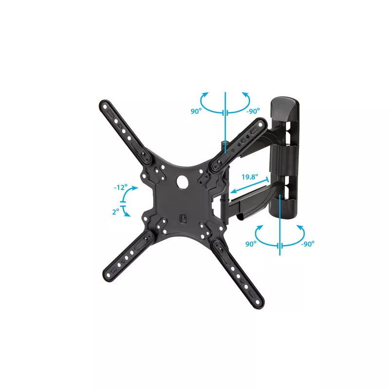 StarTech.com FPWARTB1M soporte de pared para TV completamente articulado, brazo articulado, para pantallas VESA de 32-55 pulgadas, hasta 35 kg (77 lb), giro +90/-90, acero, negro