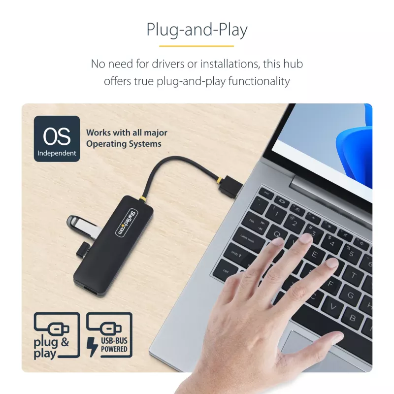 Hub USB-A de 4 puertos StarTech.com, 5 Gbit/s, alimentado por bus, mini hub USB de viaje compacto, splitter USB 3.0 multipuerto, hub USB portátil, protección contra sobrecorriente (OCP)