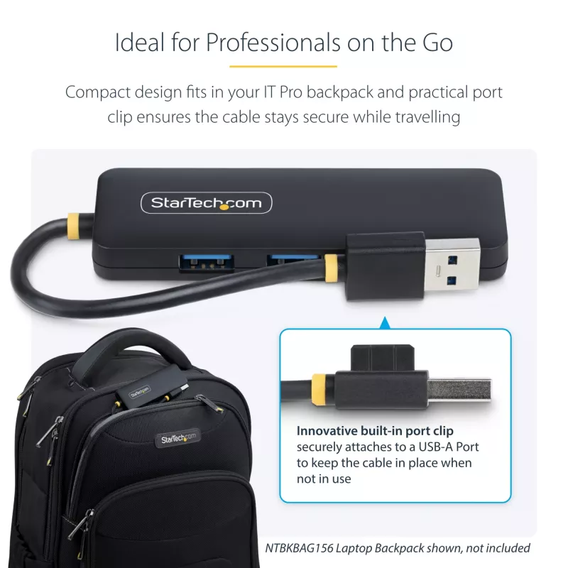 Hub USB-A de 4 puertos StarTech.com, 5 Gbit/s, alimentado por bus, mini hub USB de viaje compacto, splitter USB 3.0 multipuerto, hub USB portátil, protección contra sobrecorriente (OCP)