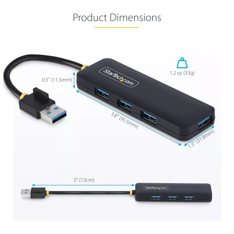 Hub USB-A de 4 puertos StarTech.com, 5 Gbit/s, alimentado por bus, mini hub USB de viaje compacto, splitter USB 3.0 multipuerto, hub USB portátil, protección contra sobrecorriente (OCP)