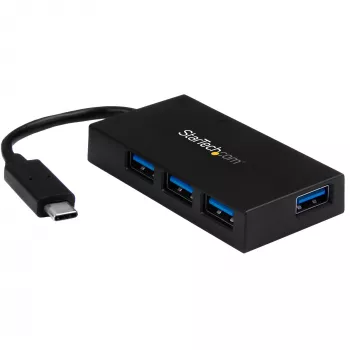StarTech.com Hub USB C de 4 puertos - Hub USB Type-C con 4x puertos USB-A (USB 3.0/3.1 Gen 1 SuperSpeed 5 Gbit/s) - alimentación por bus USB o autoalimentado - Hub de carga portátil USB-C a USB-A BC 1.2 con adaptador de corriente~Hub USB C de 4 puertos - Hub USB Type-C con 4x puertos USB-A Hub USB 3.0 (5 Gbit/s) - alimentación por bus USB o autoalimentado - Hub de carga portátil USB-C a USB-A BC