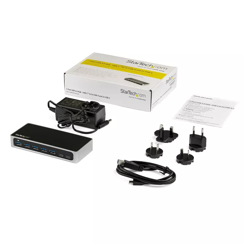 StarTech.com HB30C5A2CSC hub USB-C de 7 puertos, de USB-C a 5x USB-A + 2x USB-C, USB 3.0, puerto de carga rápida, alimentado