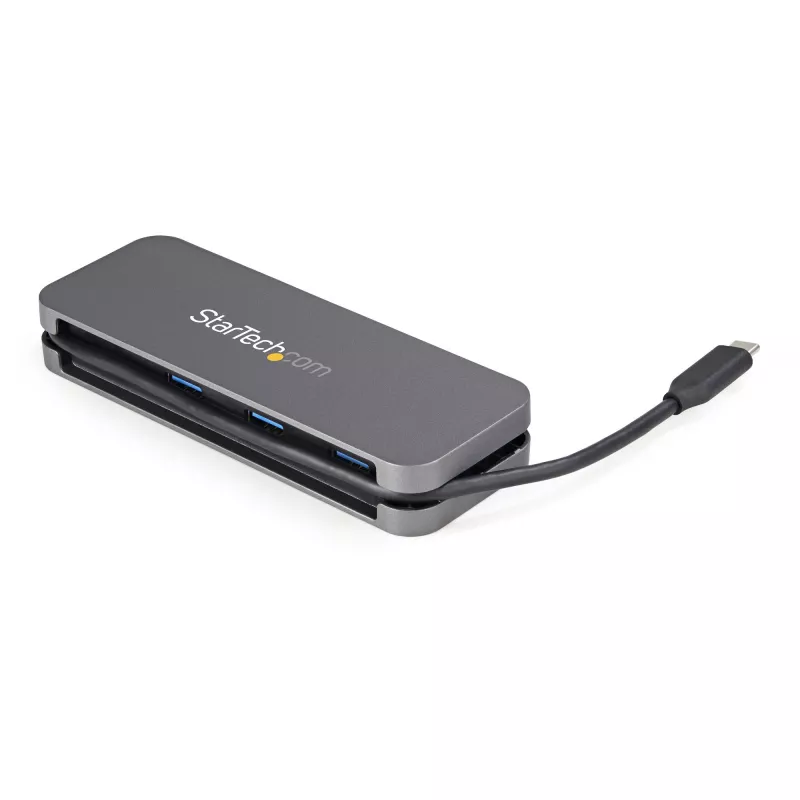 StarTech.com Hub USB C de 4 puertos - 3x USB-A/1x USB-C - Hub USB 3.0 Tipo C de 5Gbps (3.2/3.1 Gen 1) - alimentado por bus - Hub adaptador portátil USB-C a USB-A - Cable de 28,5 cm (11,2 pulgadas) con gestión de cables~Hub USB C de 4 puertos - 3x USB-A/1x USB-C - Hub USB 3.0 Tipo C - USB 3.2 Gen 1 (5 Gbit/s) - alimentado por bus - Hub adaptador portátil USB-C a USB-A - Cable de 11,2 pulgadas
