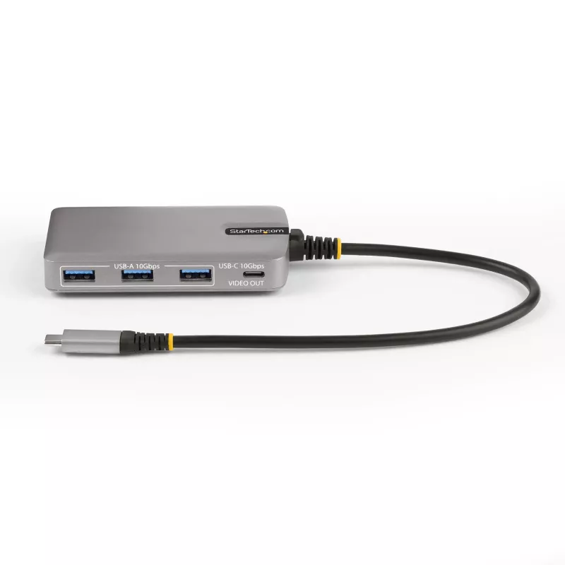 Hub USB-C de 4 puertos StarTech.com con salida de vídeo USB-C DP Alt Mode 4K 60Hz - 3x USB-A, 1x USB Type-C, Power Delivery pasante de 100W, USB 3.2 10Gbps, cable de 30cm, hub USB portátil