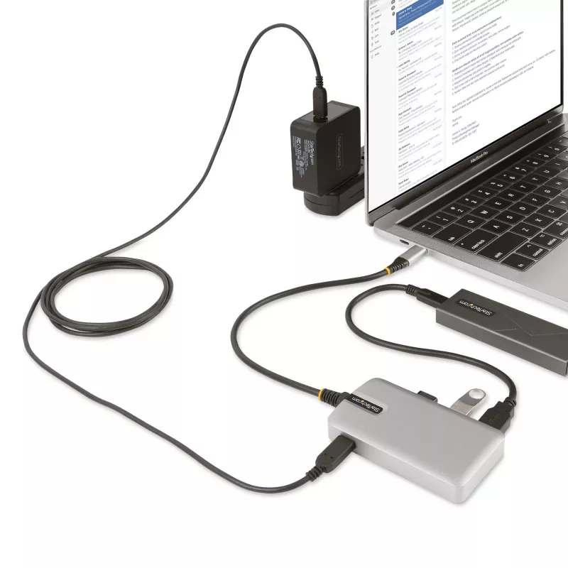 Hub USB-C de 4 puertos StarTech.com con salida de vídeo USB-C DP Alt Mode 4K 60Hz - 3x USB-A, 1x USB Type-C, Power Delivery pasante de 100W, USB 3.2 10Gbps, cable de 30cm, hub USB portátil