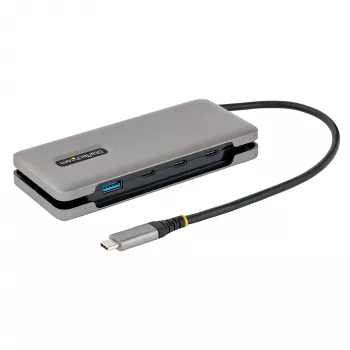 Hub USB-C de 4 puertos StarTech.com – 1x USB-A y 3x USB-C – USB 3.2 Gen 2 (10 Gbit/s) – alimentado por bus – Hub USB Type-C con cable envolvente de 32 cm – Hub USB-C a USB-A portátil