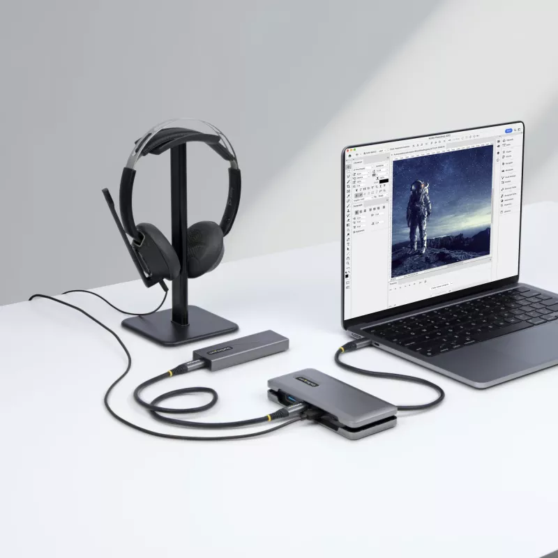 StarTech.com HB31CM1A3CB hub USB-C de 4 puertos, 1x USB-A + 3x USB-C, USB 3.2 Gen 2 10 Gbps, alimentado por bus, cable envolvente de 25 cm (9,8 pulgadas)