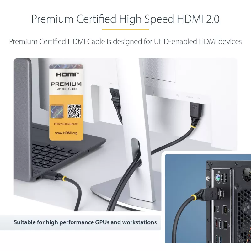 StarTech.com Cable HDMI Premium Certified High Speed de 3 m (10ft), 4K 60Hz/1440p 144Hz, HDR10/HDCP 2.2/ARC, 18Gbps, cable HDMI 2.0 UHD para TV/monitor/pantalla, funda TPE