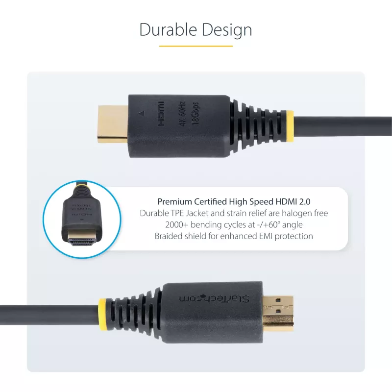 StarTech.com Cable HDMI Premium Certified High Speed de 3 m (10ft), 4K 60Hz/1440p 144Hz, HDR10/HDCP 2.2/ARC, 18Gbps, cable HDMI 2.0 UHD para TV/monitor/pantalla, funda TPE