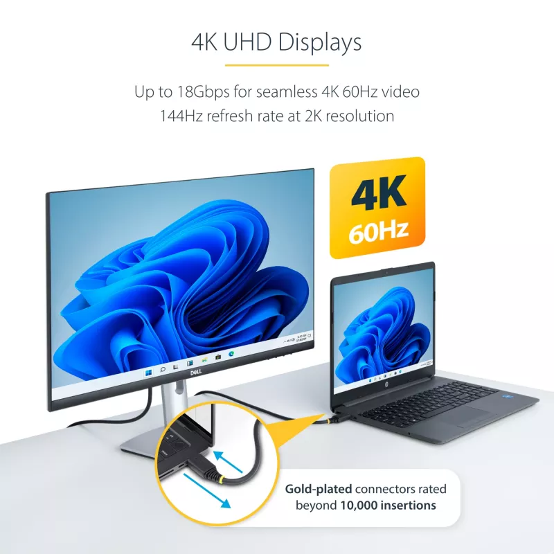 Cable HDMI de alta velocidad premium certificado de 4 m (13 ft) StarTech.com, 4K 60Hz/1440p 144Hz, HDR10/HDCP 2.2/ARC, 18 Gbit/s, cable HDMI UHD 2.0 para TV/monitor/pantalla, funda TPE