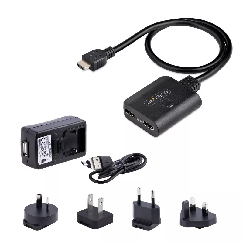 Splitter HDMI de 2 puertos StarTech.com, vídeo HDMI 2.0 4K 60Hz, splitter HDMI 4K 1 entrada 2 salidas, splitter de pantalla/salida HDMI 1x2, HDR/HDCP, cable HDMI integrado de 50 cm