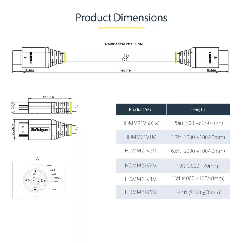 Cable HDMI 2.1 de 16ft (5m) 8K StarTech.com – cable HDMI Ultra High Speed certificado 48 Gbit/s – 8K 60Hz/4K 120Hz HDR10+ eARC – cable HDMI Ultra HD 8K – monitor/TV/pantalla – funda TPE flexible
