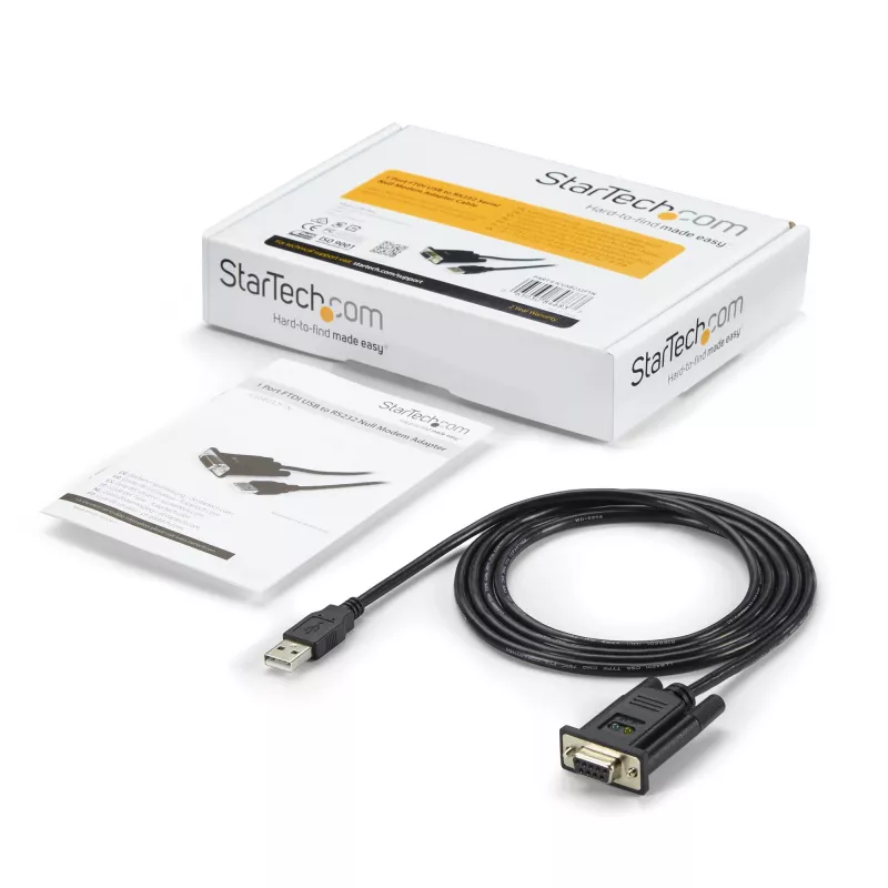 StarTech.com ICUSB232FTN cable adaptador de USB a serie null modem RS232 DB9 DCE de 1 puerto, FTDI, USB 2.0, negro