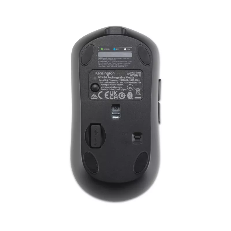 Kensington MY430 EQ ratón recargable, ambidiestro, óptico, RF inalámbrico + Bluetooth, 2400 DPI, negro