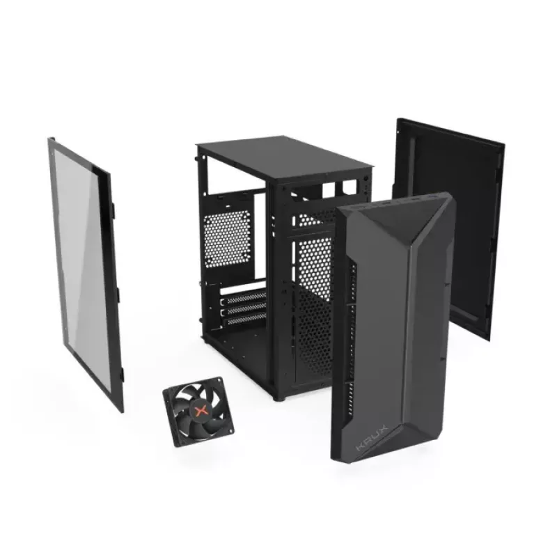Caja de PC KRUX Astro Cube negra — chasis Cube, compatible con Micro ATX/Mini-ITX, 1 bahía de 3,5 inch + 2 de 2,5 inch, ventana lateral, fuente de alimentación máx. 28 cm, altura máx. de disipador 136 mm
