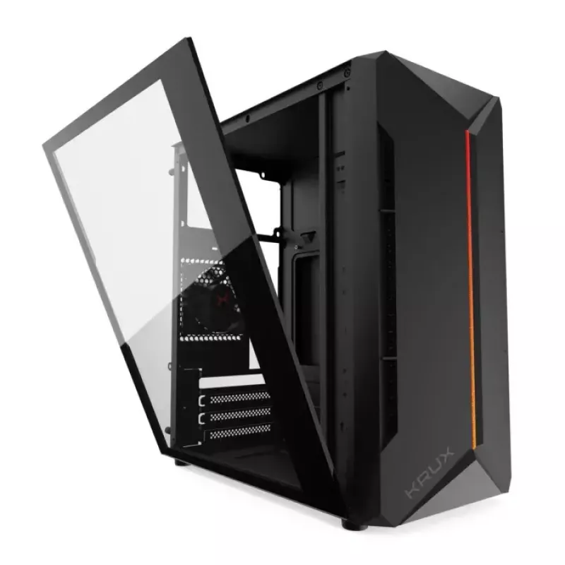 Caja de PC KRUX Astro Cube negra — chasis Cube, compatible con Micro ATX/Mini-ITX, 1 bahía de 3,5 inch + 2 de 2,5 inch, ventana lateral, fuente de alimentación máx. 28 cm, altura máx. de disipador 136 mm
