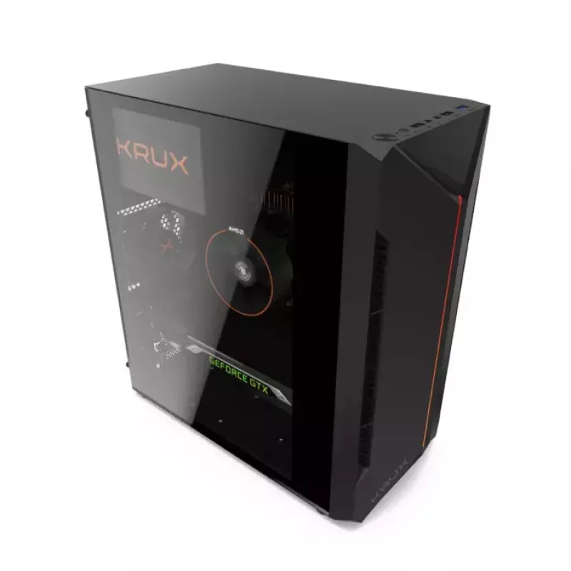 Caja de PC KRUX Astro Cube negra — chasis Cube, compatible con Micro ATX/Mini-ITX, 1 bahía de 3,5 inch + 2 de 2,5 inch, ventana lateral, fuente de alimentación máx. 28 cm, altura máx. de disipador 136 mm