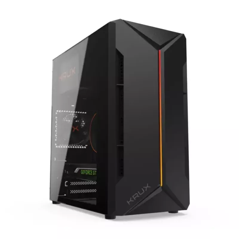 Caja de PC KRUX Astro Cube negra — chasis Cube, compatible con Micro ATX/Mini-ITX, 1 bahía de 3,5 inch + 2 de 2,5 inch, ventana lateral, fuente de alimentación máx. 28 cm, altura máx. de disipador 136 mm